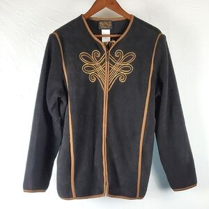 Bob Mackie Black Jacket with Brown Trim and Gold Embroidery